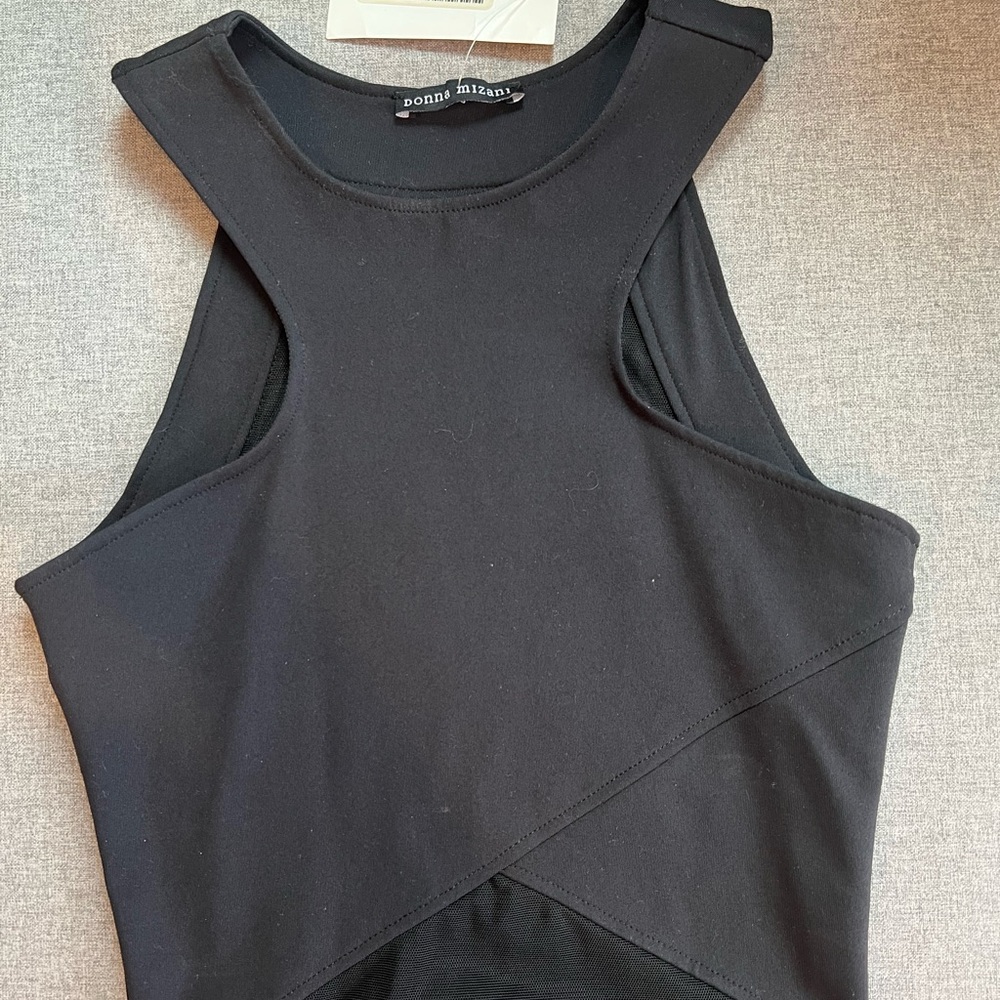 Black Sleeveless Bodysuit by Donna Mizani